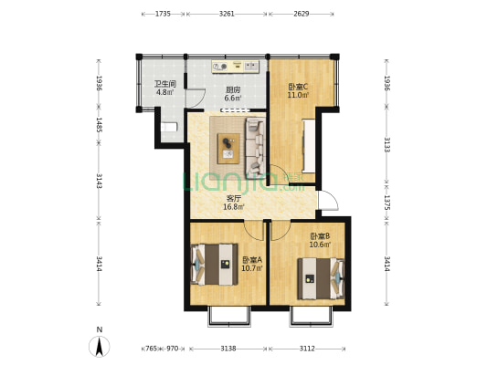工人新村干休所 3室1厅1卫 59平方