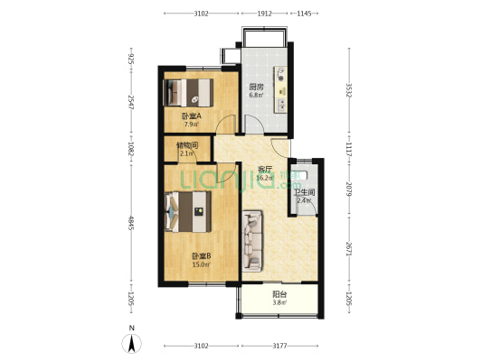 油料所宿舍 2室1厅1卫 65平方