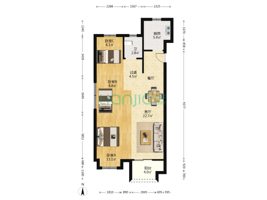 北辰香麓湾 3室1厅1卫 89平方