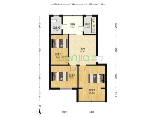 北站东货场 3室1厅1卫 62平方