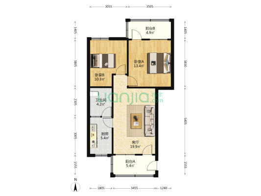 二所宿舍区 2室1厅1卫 63平方
