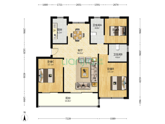 翰林尚品府 3室1厅2卫 112平方