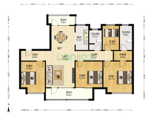 坤园 4室1厅2卫 148平方