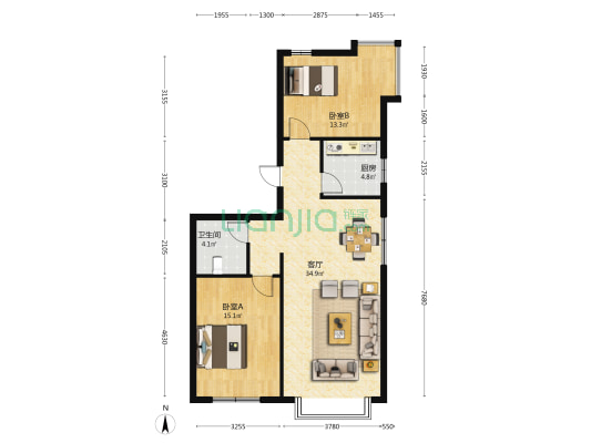 名城华府 2室1厅1卫 97平方
