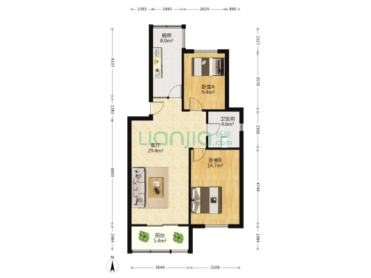 花溪龙庭 2室1厅1卫 80平方