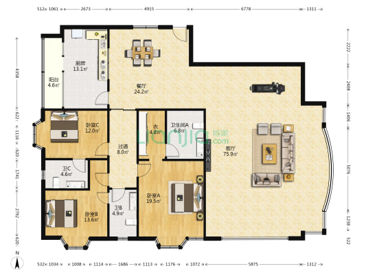 景湾阁 3室2厅3卫 230平方