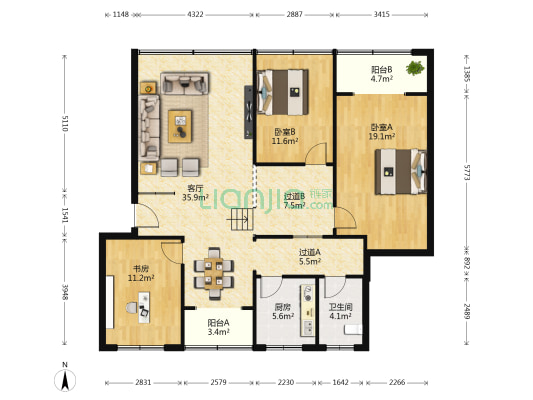 银杏花园 3室1厅1卫 139平方