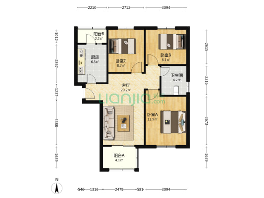馨和雅苑 3室1厅1卫 93平方