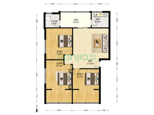 成都市二仙桥东路13号院 3室1厅1卫 100平方
