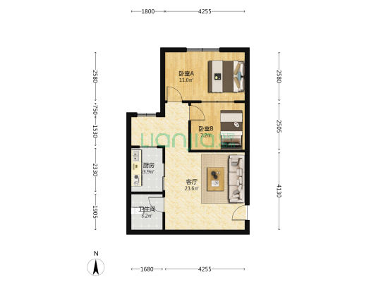 凯旋门精装两居 中间楼层 满五不唯一-户型图