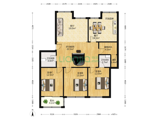 椿秀公寓 4室2厅2卫 148平方