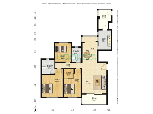 五洲国际幸福湾 3室1厅2卫 146平方