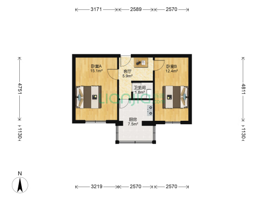 燕翔东里 2室1厅1卫 54平方