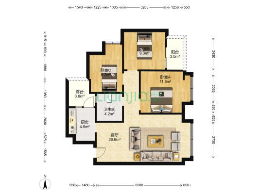 银木佳苑 3室1厅1卫 86平方