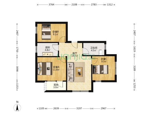 关前楼 3室1厅1卫 76平方