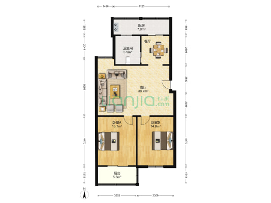 黄山花园西区 2室1厅1卫 98平方