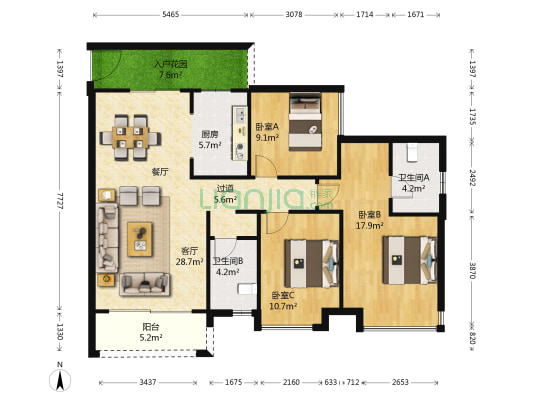 贵阳宇虹万花城 3室1厅2卫 121平方