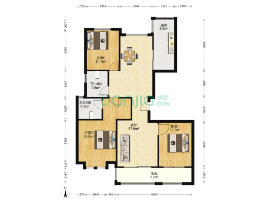 金禾苑 3室1厅2卫 138平方