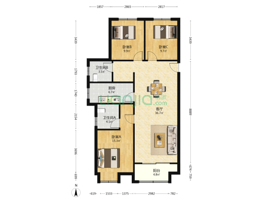 城投何垛湾 3室1厅2卫 128平方