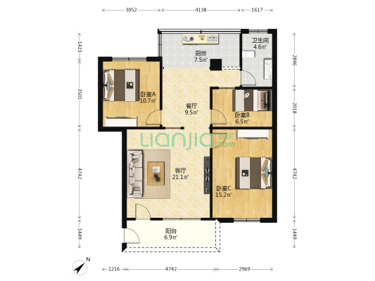 海南电力设备厂锦山里生活区 3室2厅1卫 81平方