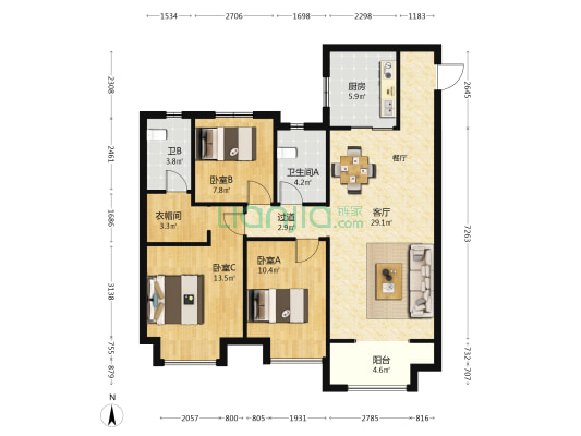 玺悦珑庭 3室1厅2卫 115平方