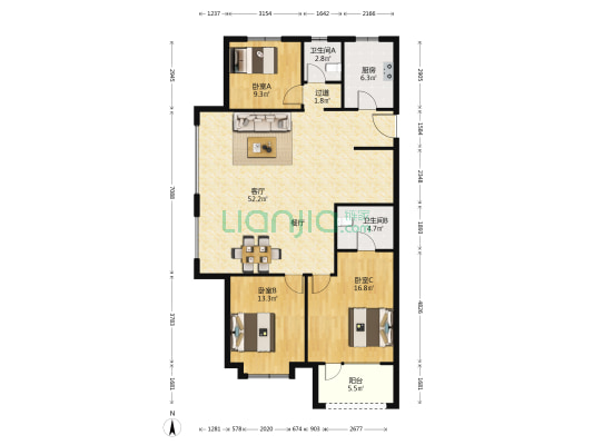龙湖天璞二期 3室1厅2卫 142平方