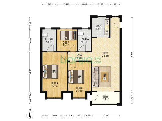 中国铁建·青秀嘉苑 3室1厅2卫 115平方