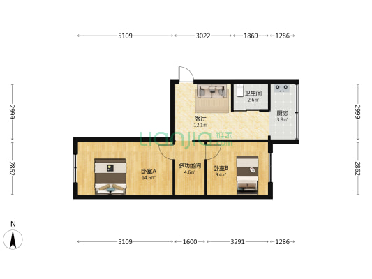 朝阳小区 3室1厅1卫 63平方