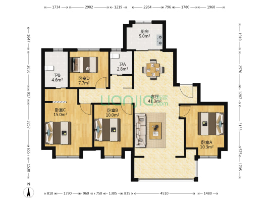 凯旋府 4室1厅2卫 139平方