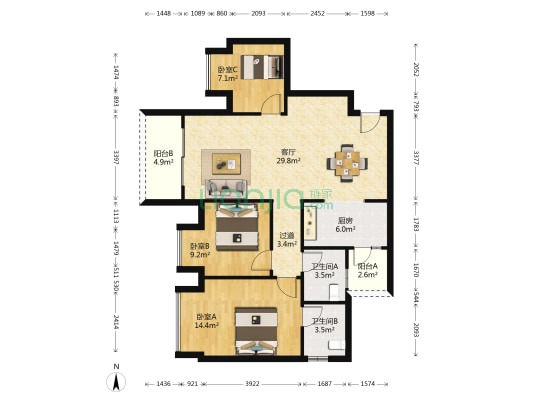 万云府 3室1厅2卫 99平方
