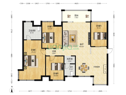 宇信·西岸公馆 4室1厅3卫 131平方