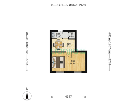 德华路 1室1厅1卫 34平方