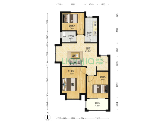 江风苑（西苑） 3室1厅1卫 91平方