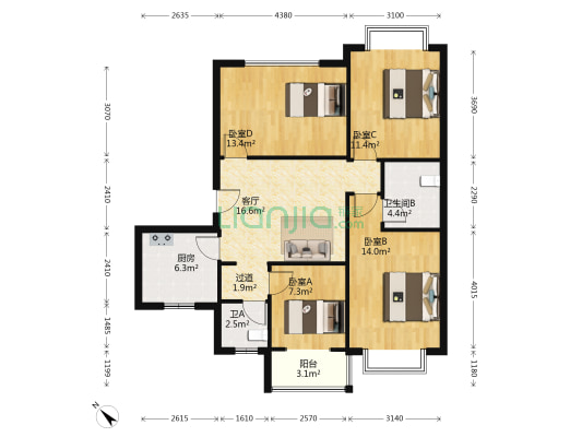 和睦人家一二期 4室1厅2卫 97平方