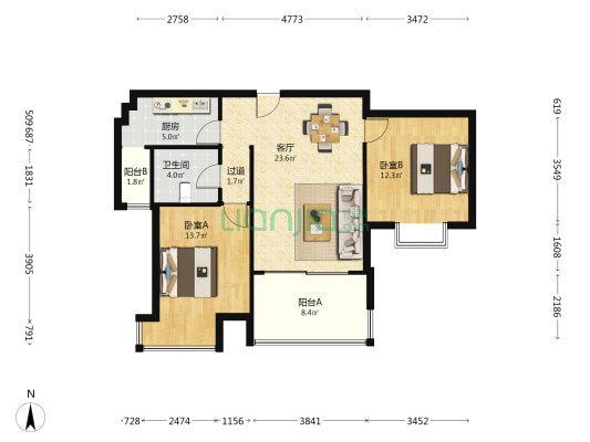 天鸿国际花园 2室1厅1卫 89平方