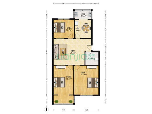 华融楼 3室2厅1卫 111平方