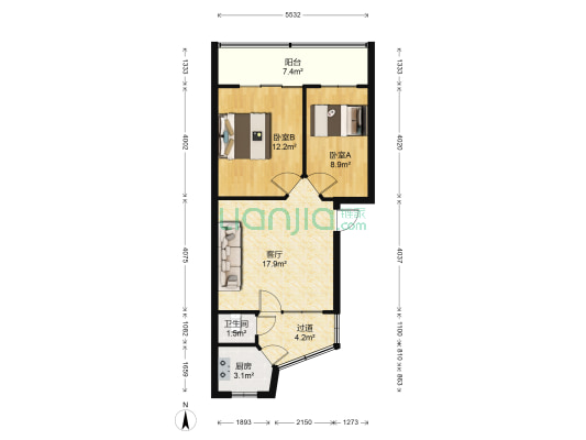 云铝加工厂宿舍 2室1厅1卫 55平方