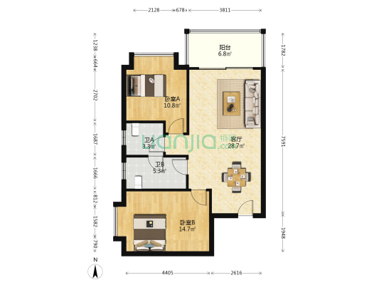 鼎丰前城 2室1厅2卫 82平方