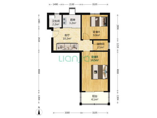 文二路60号 2室1厅1卫 59平方