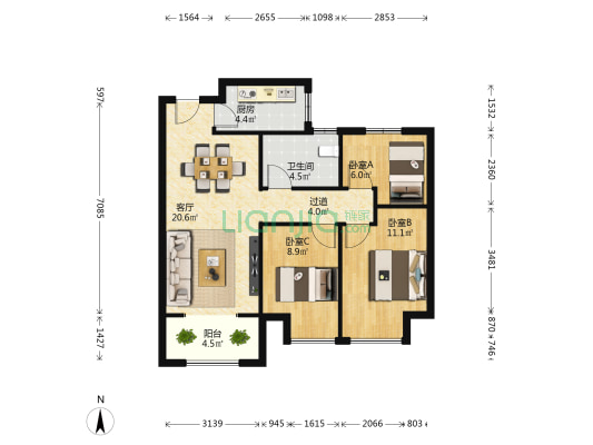 溢彩年华 3室1厅1卫 89平方