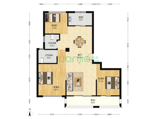 清岸名筑 3室1厅2卫 140平方