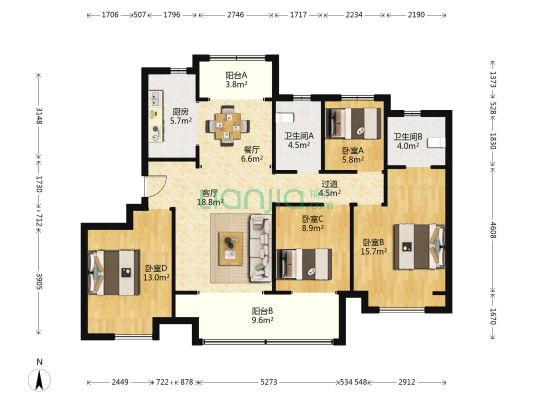 五岳风华 4室2厅2卫 135平方