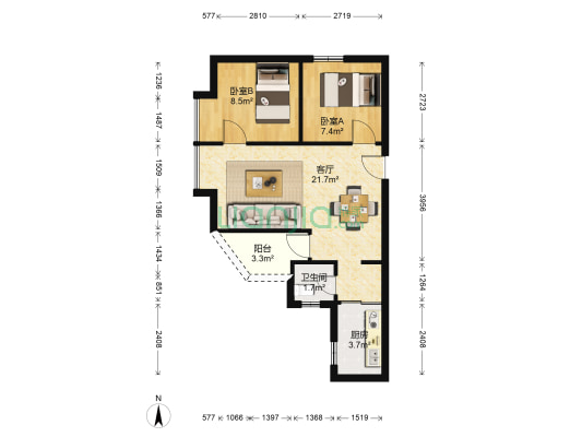 相悦名居 2室1厅1卫 63平方