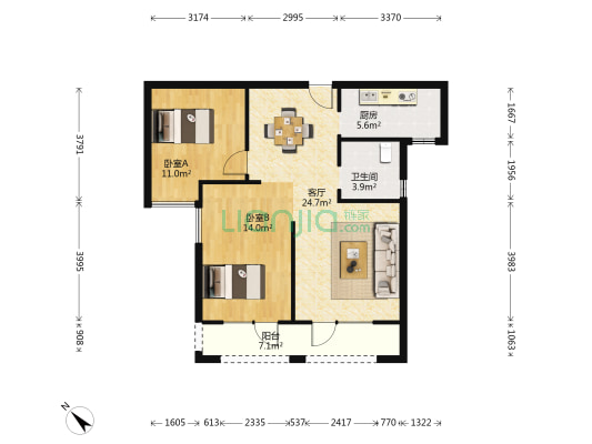 人信汇四期天誉 2室1厅1卫 91平方