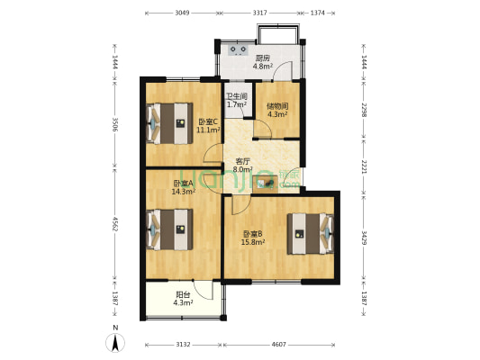 电子第十三所 3室1厅1卫 77平方