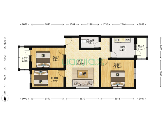 良乡西路甲22号 3室1厅1卫 91平方