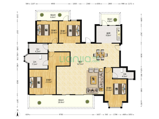 大唐臻观 4室1厅3卫 201平方