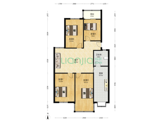 家福庭苑 4室1厅1卫 131平方
