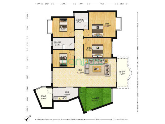 丽景华庭 4室1厅2卫 152平方