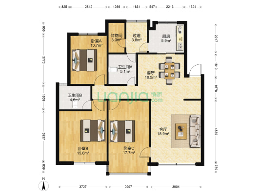 佳园小区 3室2厅2卫 128平方